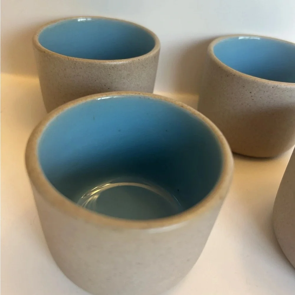 Vintage The Pigeon Forge Pottery Dogwood Cup 2" Tan And Blue Set Of 4 Pre-owned - Picture 4 of 6